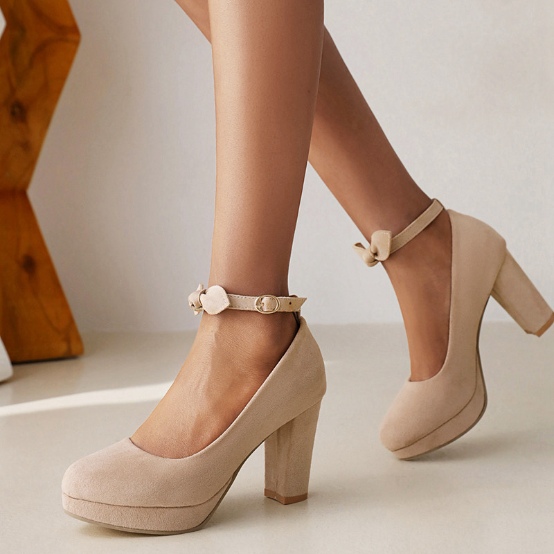 European And American-style Women's Round-toe Chunky-heeled Pumps For Foreign Trade