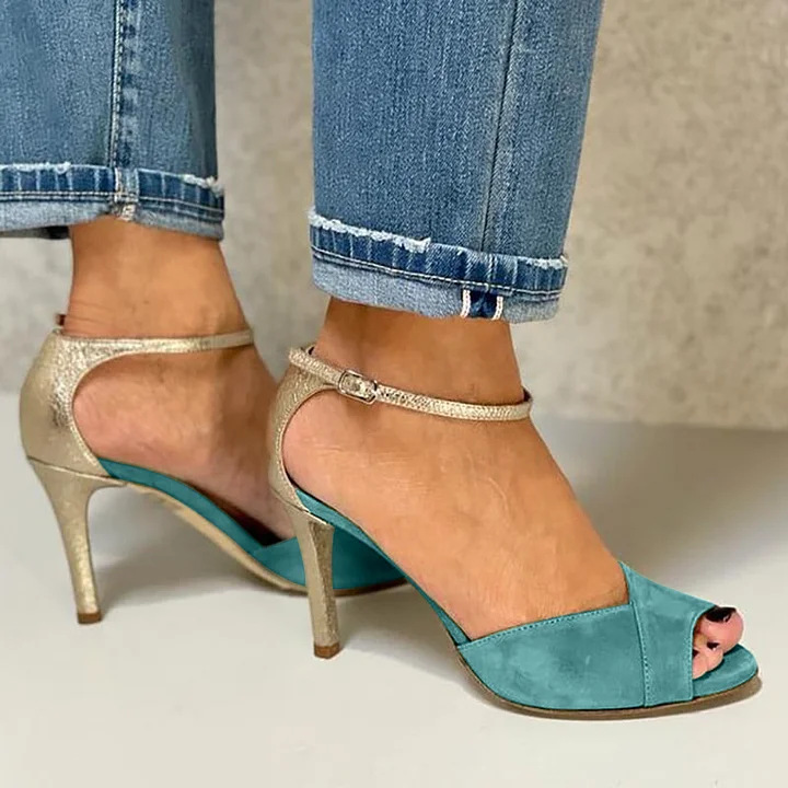 Color Matching Fashion Ankle-strap Buckle Sexy High Heel Women's Shoes foto 2
