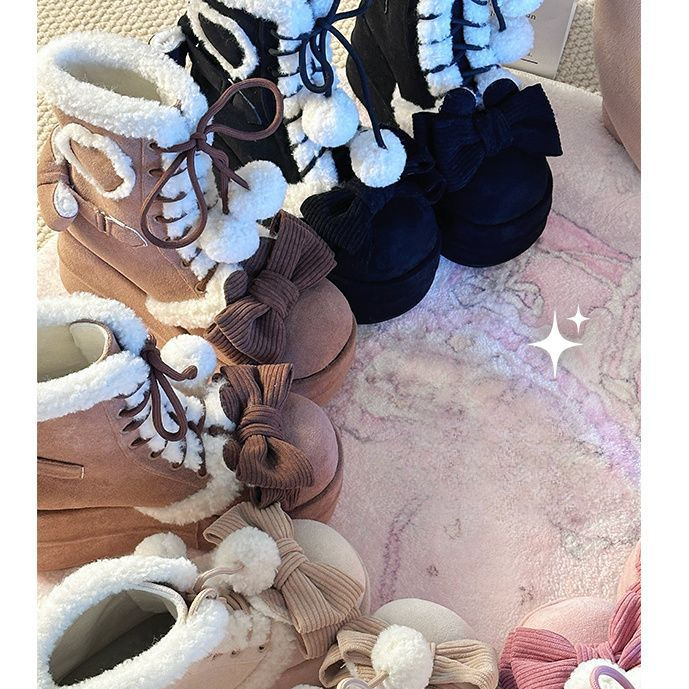 Autumn And Winter New Thick Bottom Sweet Soft Girl Cute Fur Ball Boots foto 3