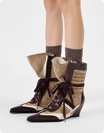 Women's Pointed Toe Retro Colorblock Fashion Ankle Boots foto 5