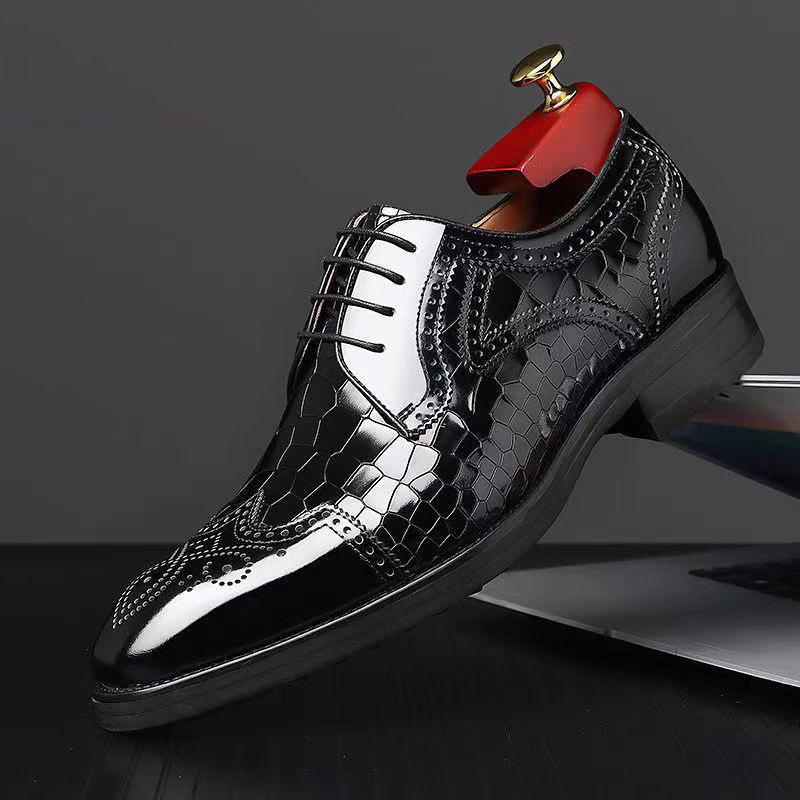 Brogue Embossed Oxford Shoes Men's Leather Shoes Three-dimensional Square Toe Japanese Style foto 5