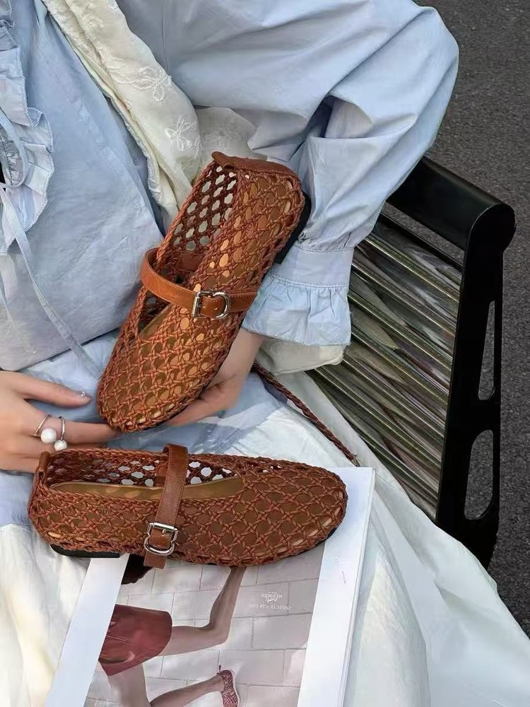 Retro Hollow-weave Comfortable Flat Shoes foto 2