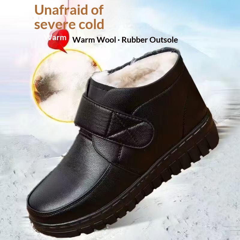 Fleece-lined Extra-thick Warm Ankle Boots Mid- And Elderly Leather Boots With Flat Soles foto 5