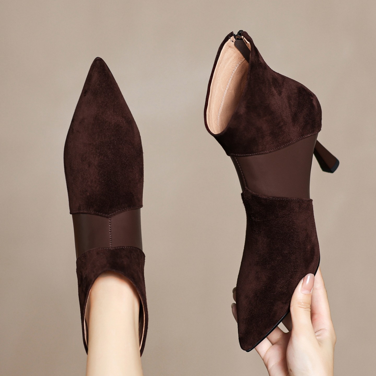 Spliced Short Martin Boots With Genuine Leather And A Slender Heel foto 4