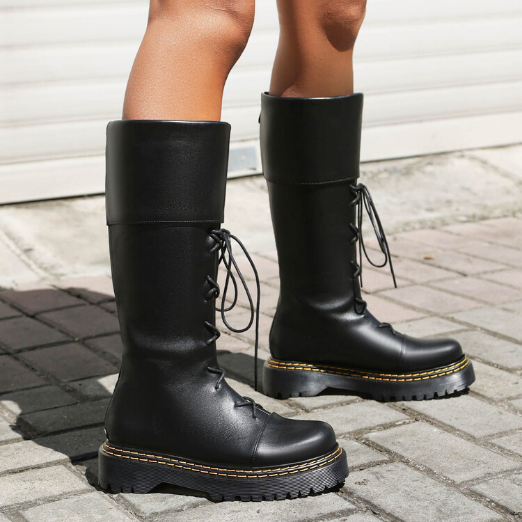 Womens High-heeled Lace-up Thigh-high Boots foto 2