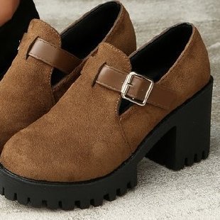 Womens Chunky Thick-soled Suede High Heels foto 5