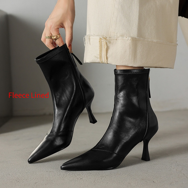 Stiletto-heeled Cowhide Pointed-toe Ankle Boots With A Back Zipper foto 2
