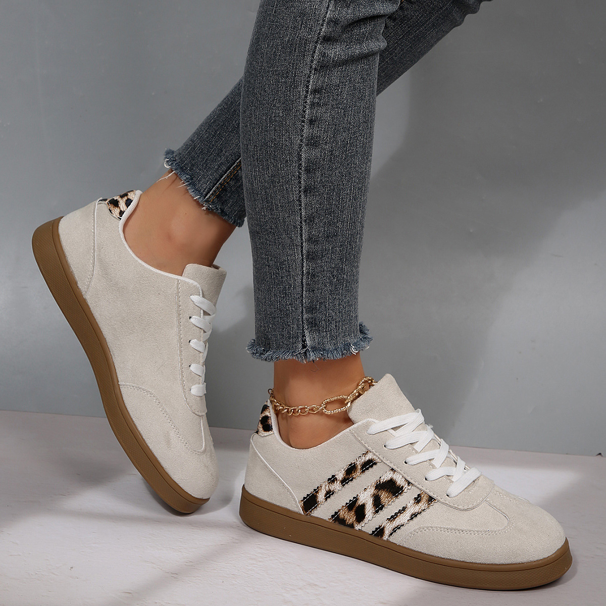 Vintage Leopard Print Versatile Women's Casual Shoes