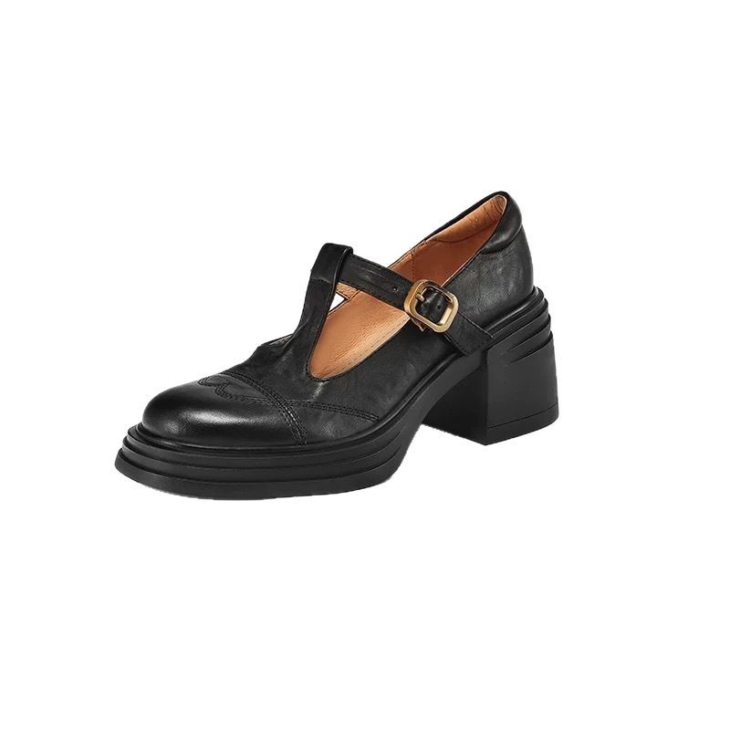 Soft Leather Shoes Female Chunky Heel Platform Mary Jane Shoes foto 4
