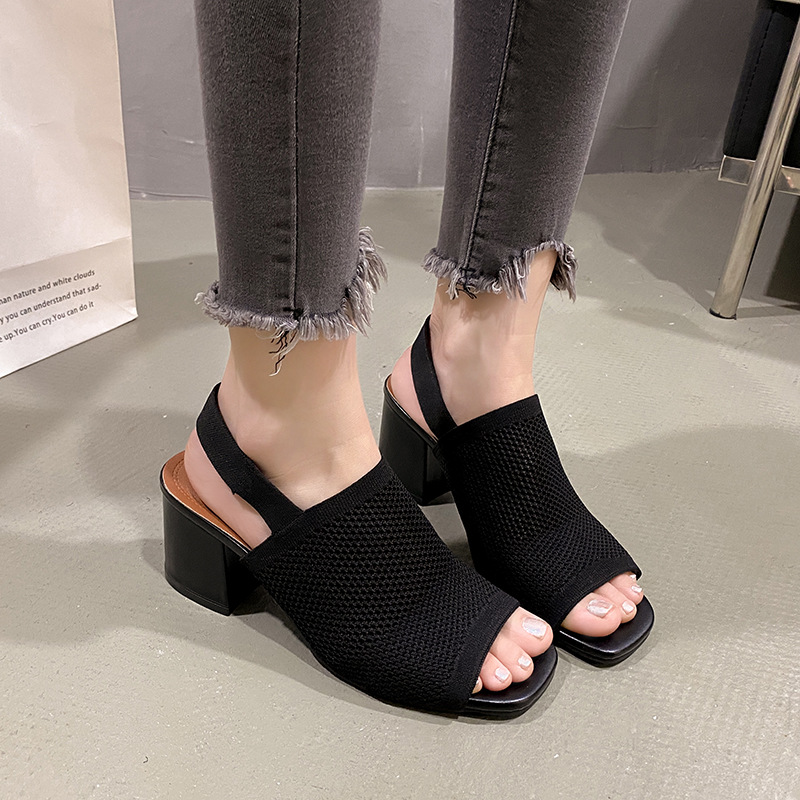 European And American Flying Woven High Heel Chunky Heel Sandals For Women foto 4