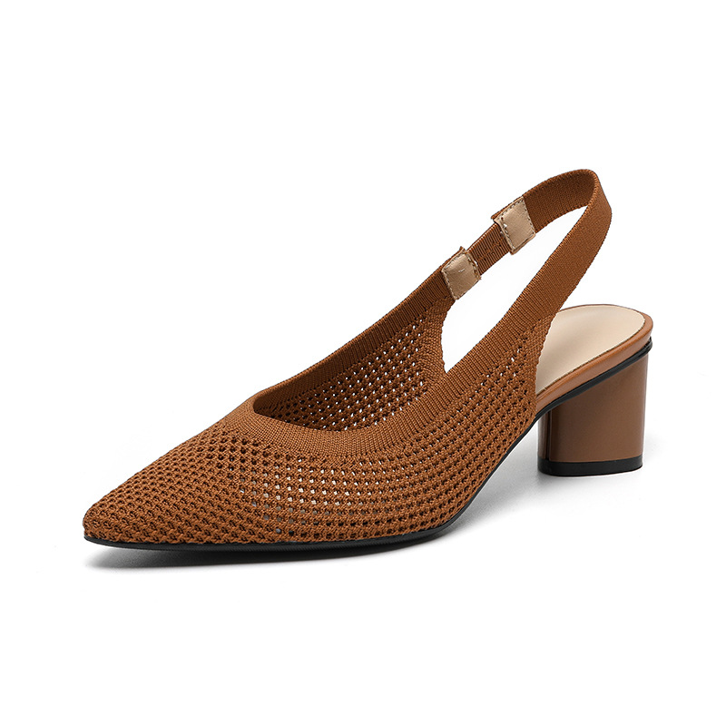 Hollow-out Knitted Closed Toe Back Empty Strap Sandals Pointed Toe foto 3