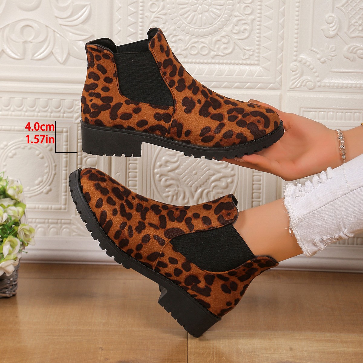 New Autumn Mid-Heel Leopard-Print Casual Womens Boots foto 5