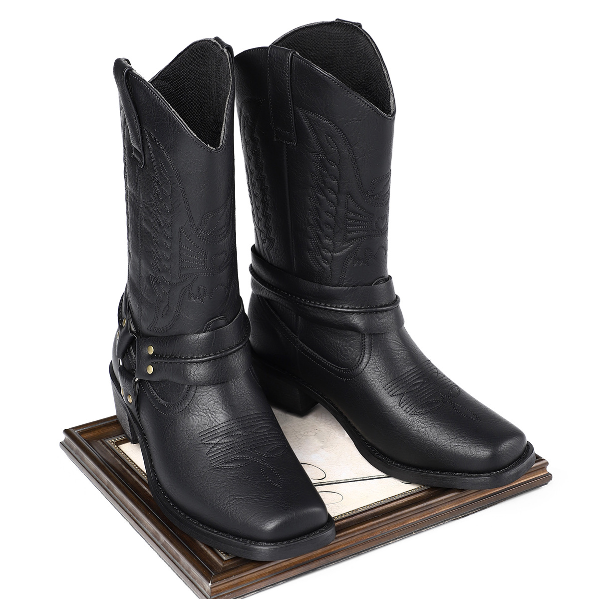 Men's Casual High Heel Leather Boots Large Size Simple Retro foto 5
