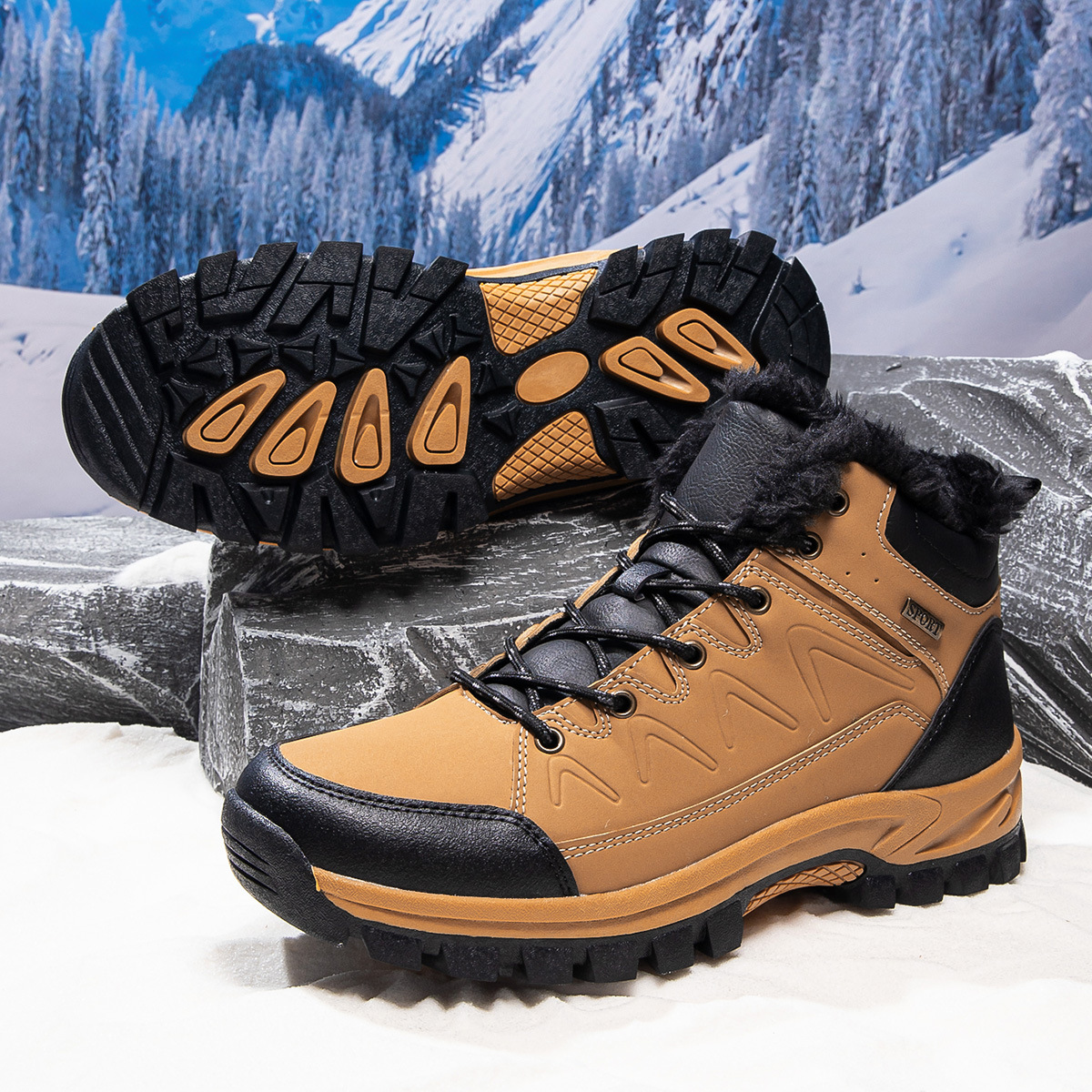 Mens Plus-Size High-Top Fleece-Lined Thermal Cotton Shoes foto 4