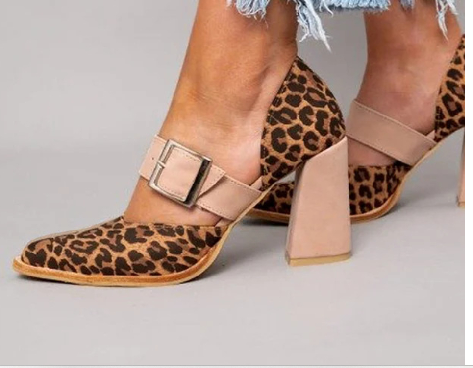 Spring Fashion High Heel Pointed Belt Buckle Leopard Print Sandals foto 2