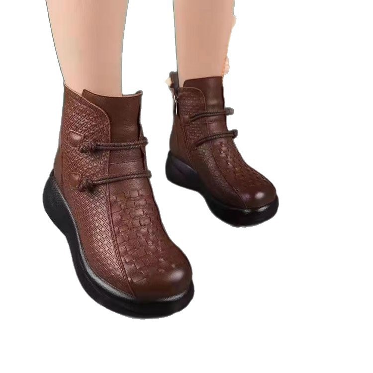 Womens Soft-leather Round-toe Fleece-lined Thermal Cotton Boots foto 3
