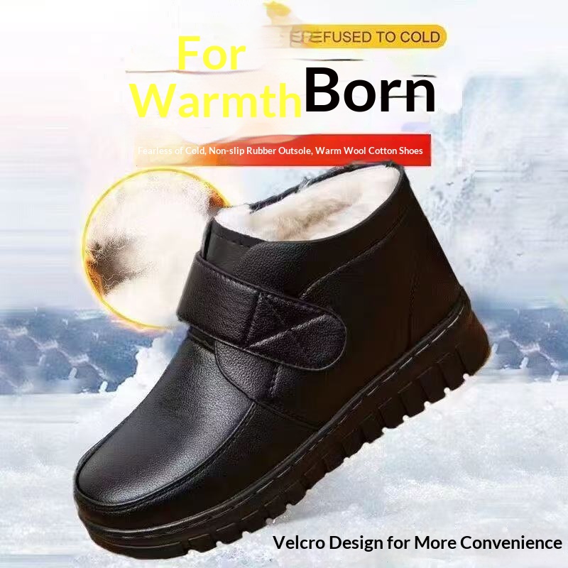 Fleece-lined Extra-thick Warm Ankle Boots Mid- And Elderly Leather Boots With Flat Soles foto 3