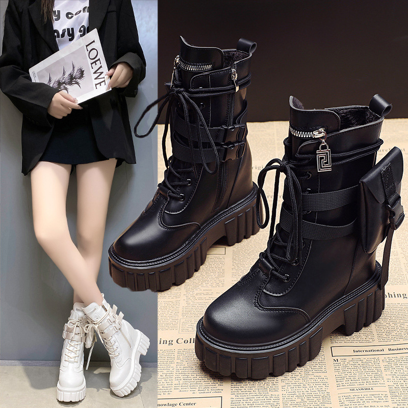 Platform Shoes Female Autumn And Winter Cotton Padded Height Increasing Insole Mid-calf Martin Boots foto 2