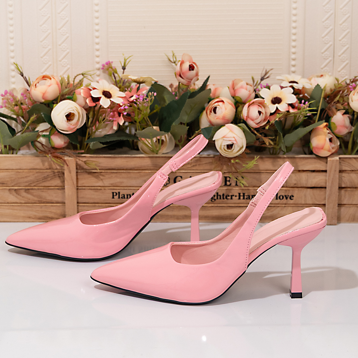 Elegant Pointed-Toe Shallow-Mouth Stiletto Heel Open-Back Closed-Toe High Heels foto 5