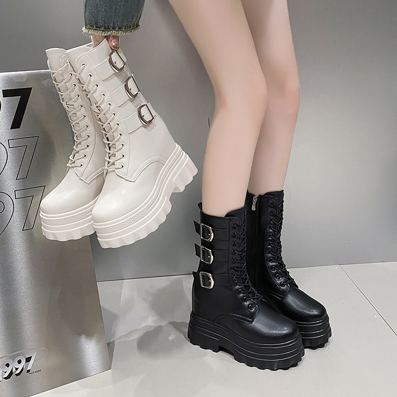 Womens Thick-soled Height-increasing Mid-calf Boots foto 3