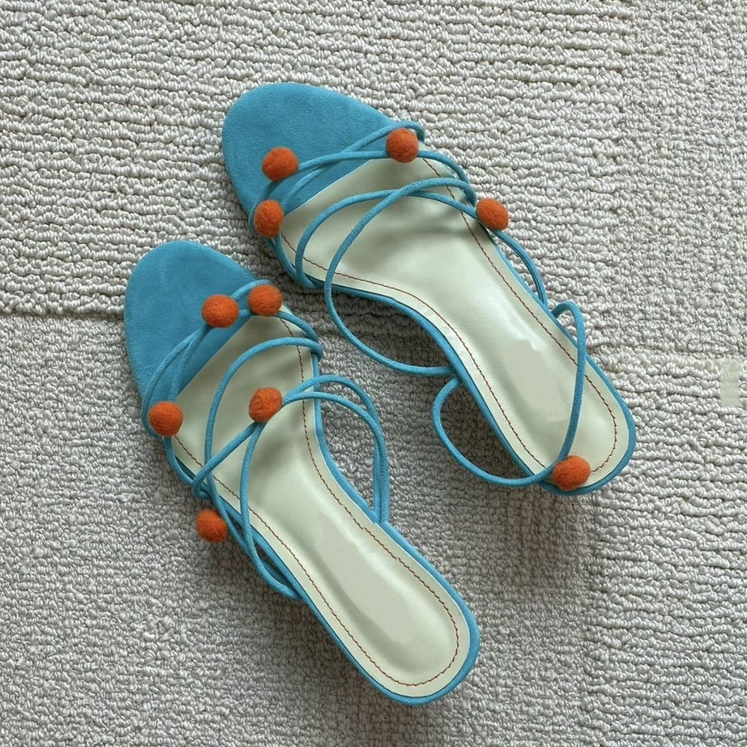French Genuine Leather Niche Ball Lace-up High-heeled Sandals Thin Strap Open Toe foto 3