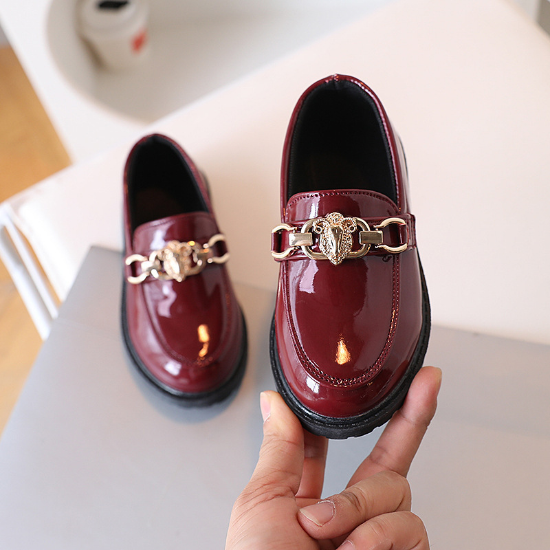 Children's Small Leather Shoes Black Soft End British Style foto 2