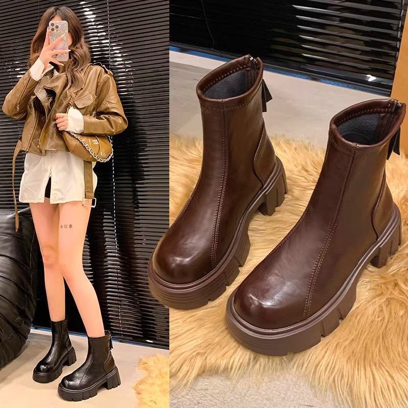 Soft Bottom British Style Skinny Boots Imitation Leather Single Boots Autumn And Winter Small Martin Shoes foto 3