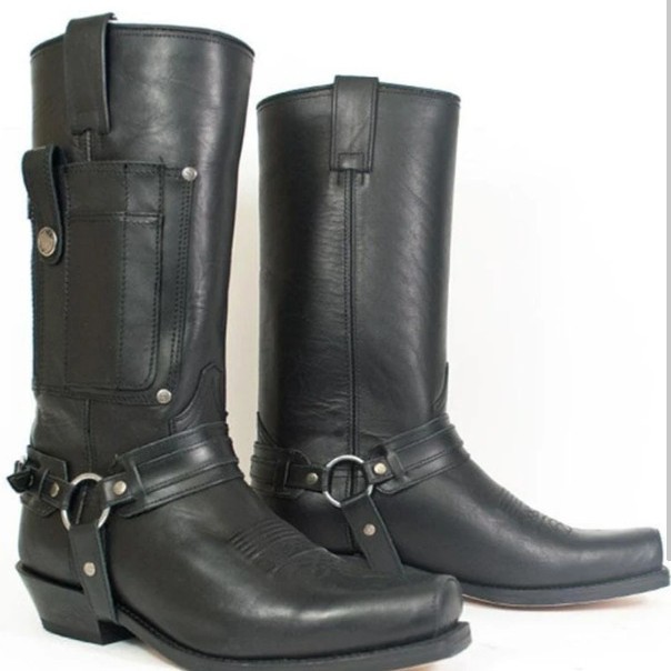 Embroidered Knight High-Heel Leather Mens Boots
