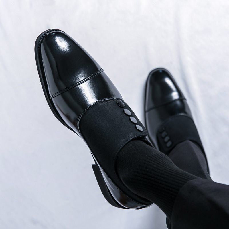 Low Top Pointed Round Toe Button Leather Shoes Men Slip-on foto 2