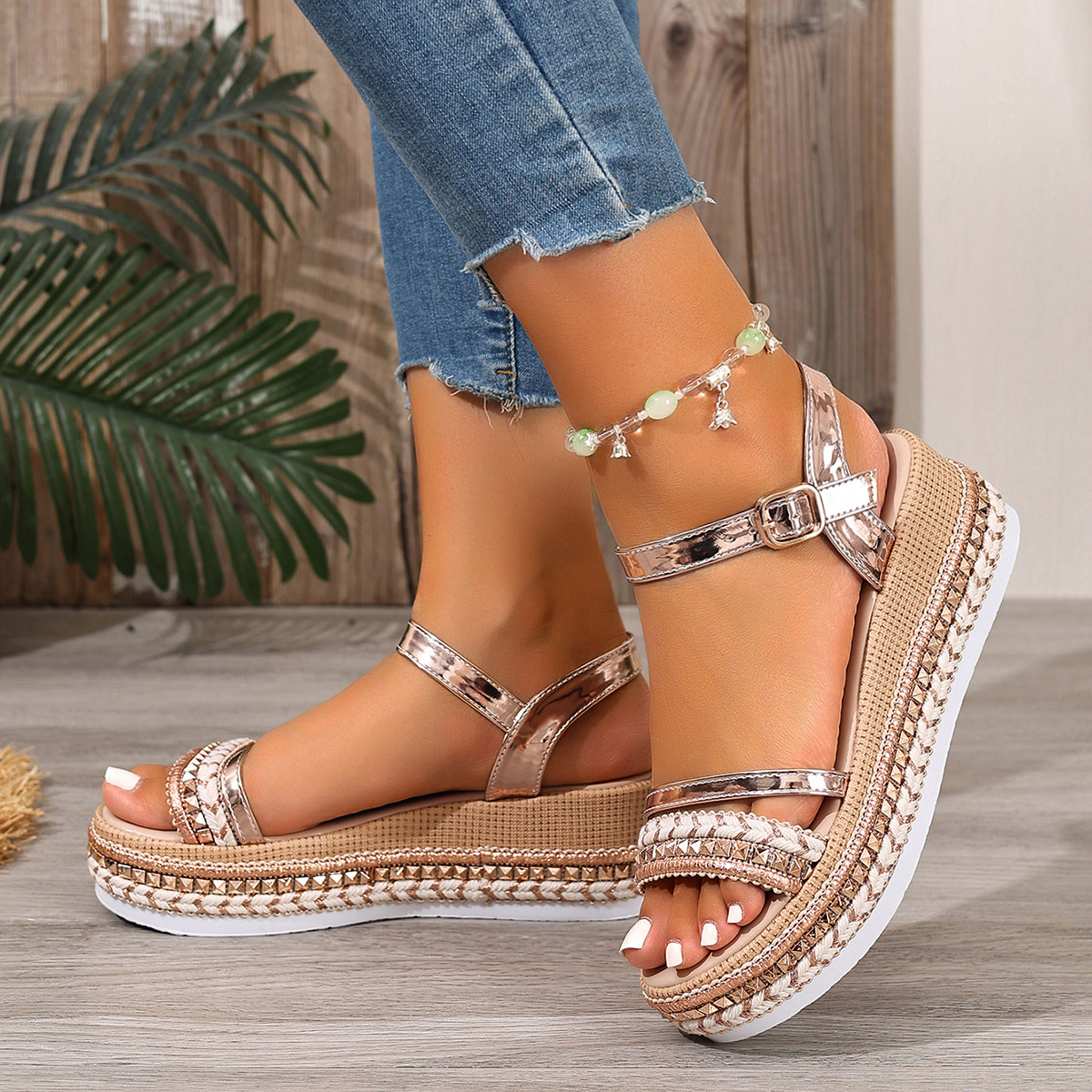 Women's Wedge Sandals New Round Head Leisure Woven foto 2