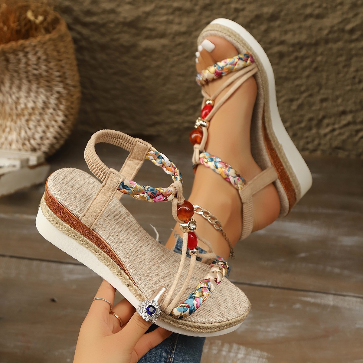 Rhinestone Beaded Wedge Fashion High Heels Platform Women foto 2