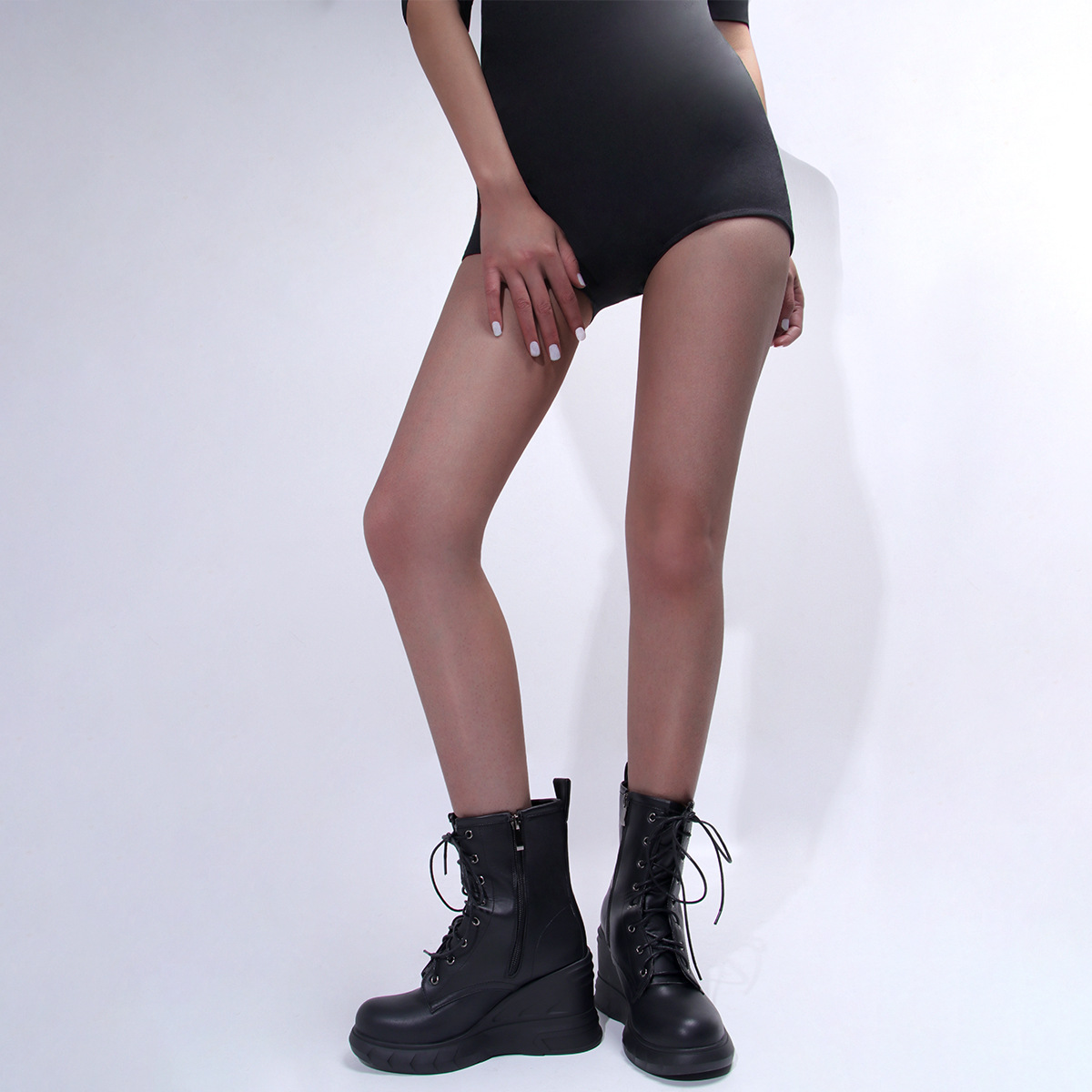 Women's Simple Wedge Ankle Boots With Front Lacing