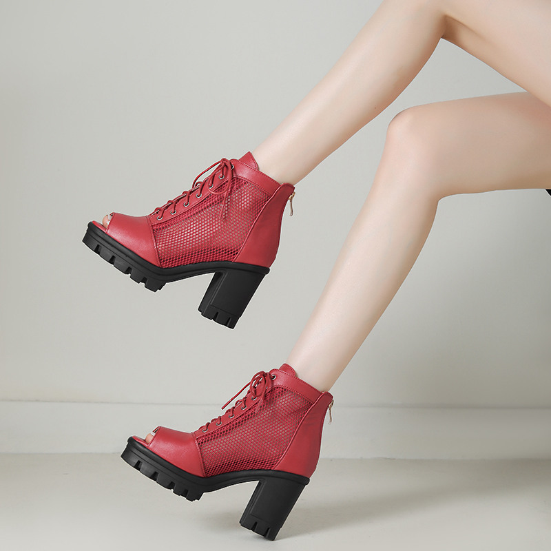 Womens Plus Size Mesh Peep Toe Chunky Heel Sandals With Thick Soles And High Heels foto 3