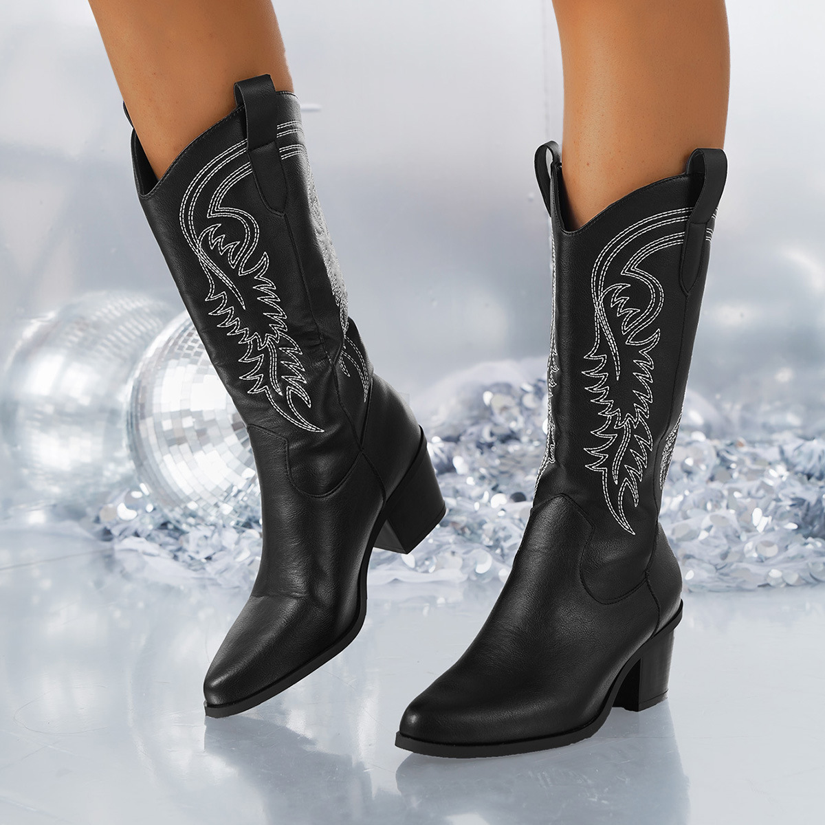 High Heel White Western Cowboy Knight Boots foto 2