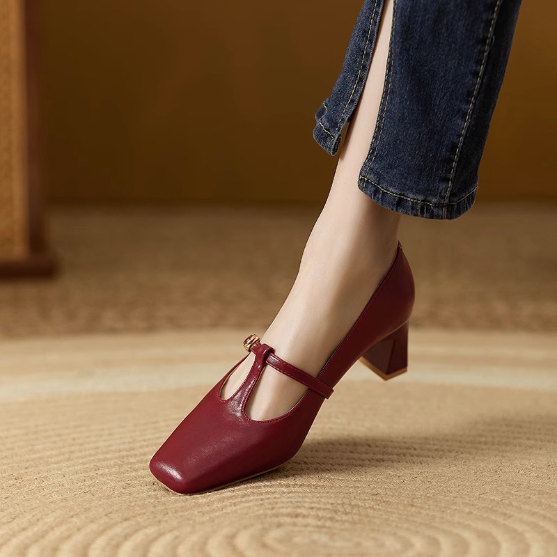 Square Toe Low-cut Chunky Heel Mary Jane Shoes foto 3
