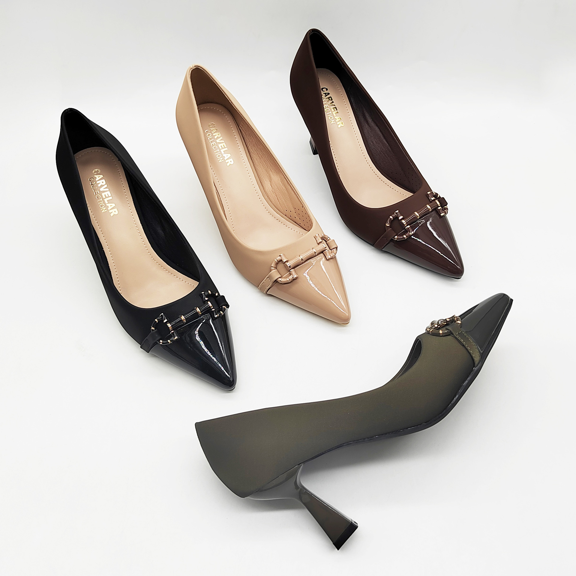 French-style Womens Exquisite Leather Belt-buckle Peep-toe Stiletto Pumps foto 3