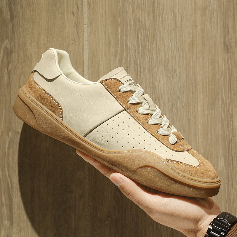 Stitching Contrast Color Genuine Leather Platform Flat Casual Board Shoes foto 4
