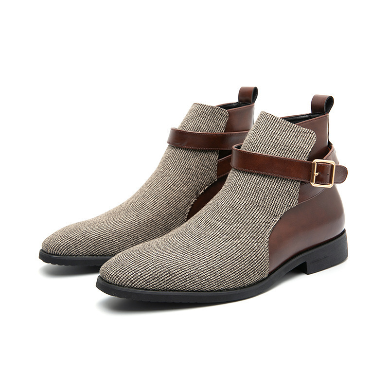 Men's High Top Working Wear Retro Platform British Style Color Block Biker Short Boots