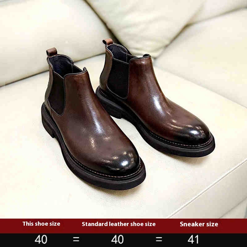 Men's Genuine Leather High-top Leather Shoes Thick Bottom Increased By Cowhide Martin Boots foto 2