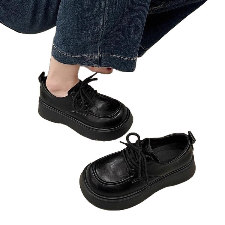 Black Lace-up Leather Shoes Comfortable For Work And Commuting foto 4