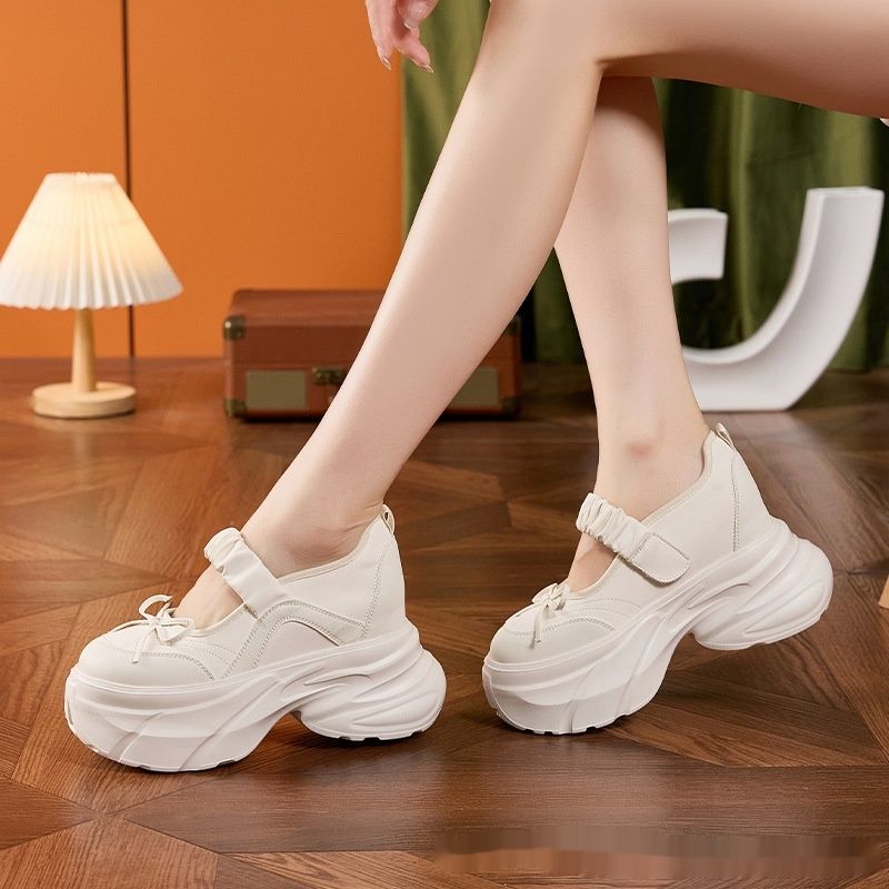 Mary Jane White Silver Sweet Bow Height Increasing Insole Women's Shoes foto 2