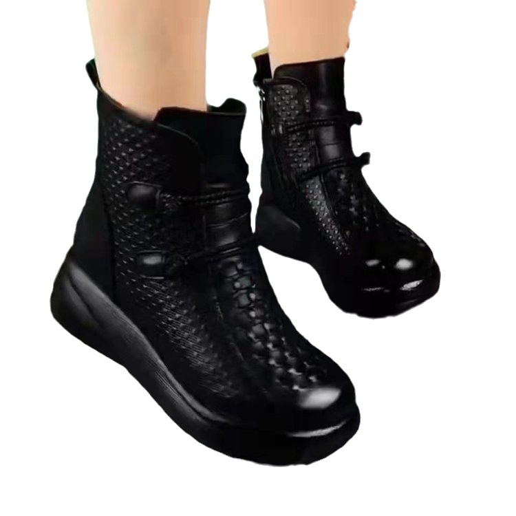 Womens Soft Leather Round-toe Soft-soled Fleece-lined Warm Boots foto 2