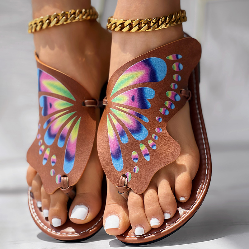 Utterfly Print Round Toe Flip Flops, Comfortable Summer Beach Shoes, Casual Women's Footwear, Perfect For Poolside And Daily Wear foto 4