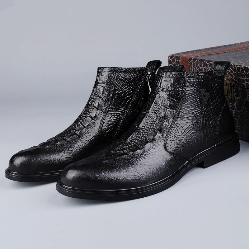 Men's Shoes Winter High-top Leather Shoes Fleece-lined Warm foto 2
