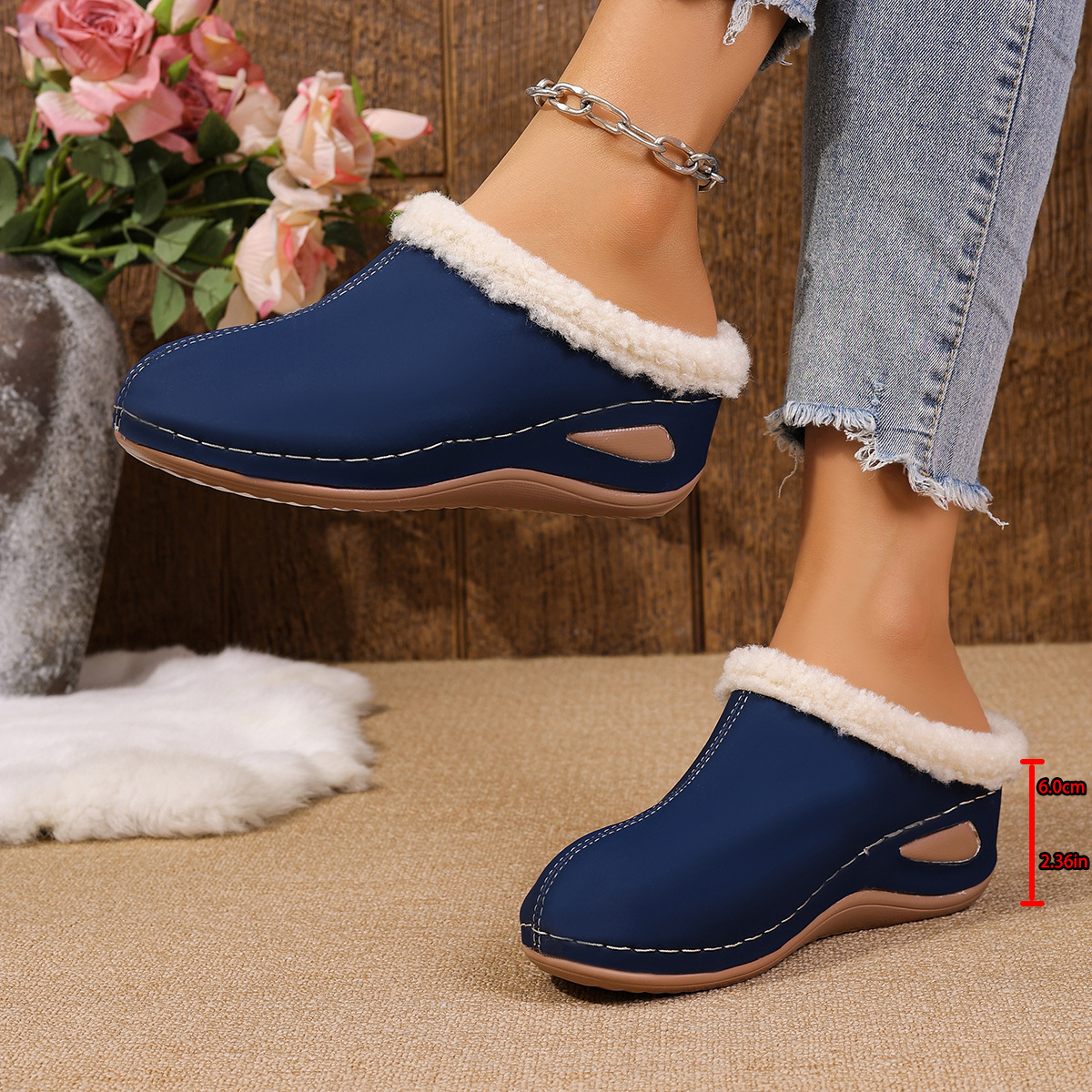 Fashion Plush Slippers Outdoor Wedges Sandals Women's Garden Shoes foto 4