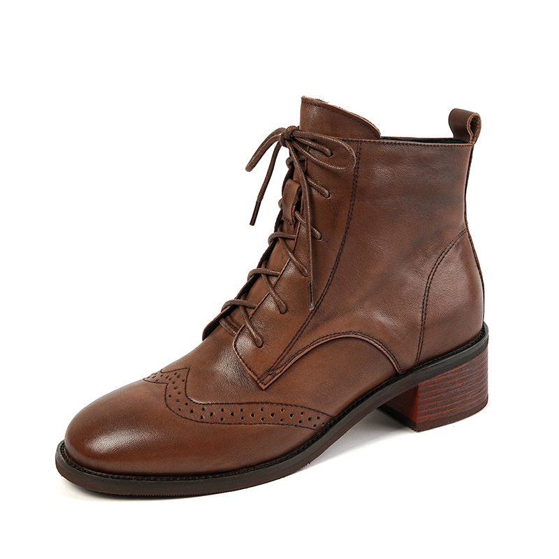 Retro-style Leather Ankle Boots With Side Zippers And Lace-up Design foto 3