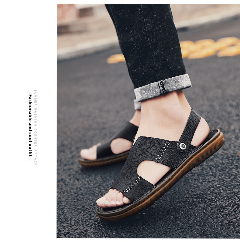 Men's Sandals Dual-use Cowhide Soft Bottom Beach Shoes foto 4