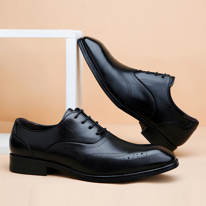 Formal Leather Shoes British Men Brogue Pointed-toe Lace foto 4