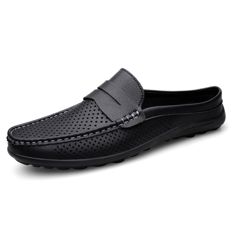Casual Hollow Leather Shoes Breathable Half Slippers foto 4