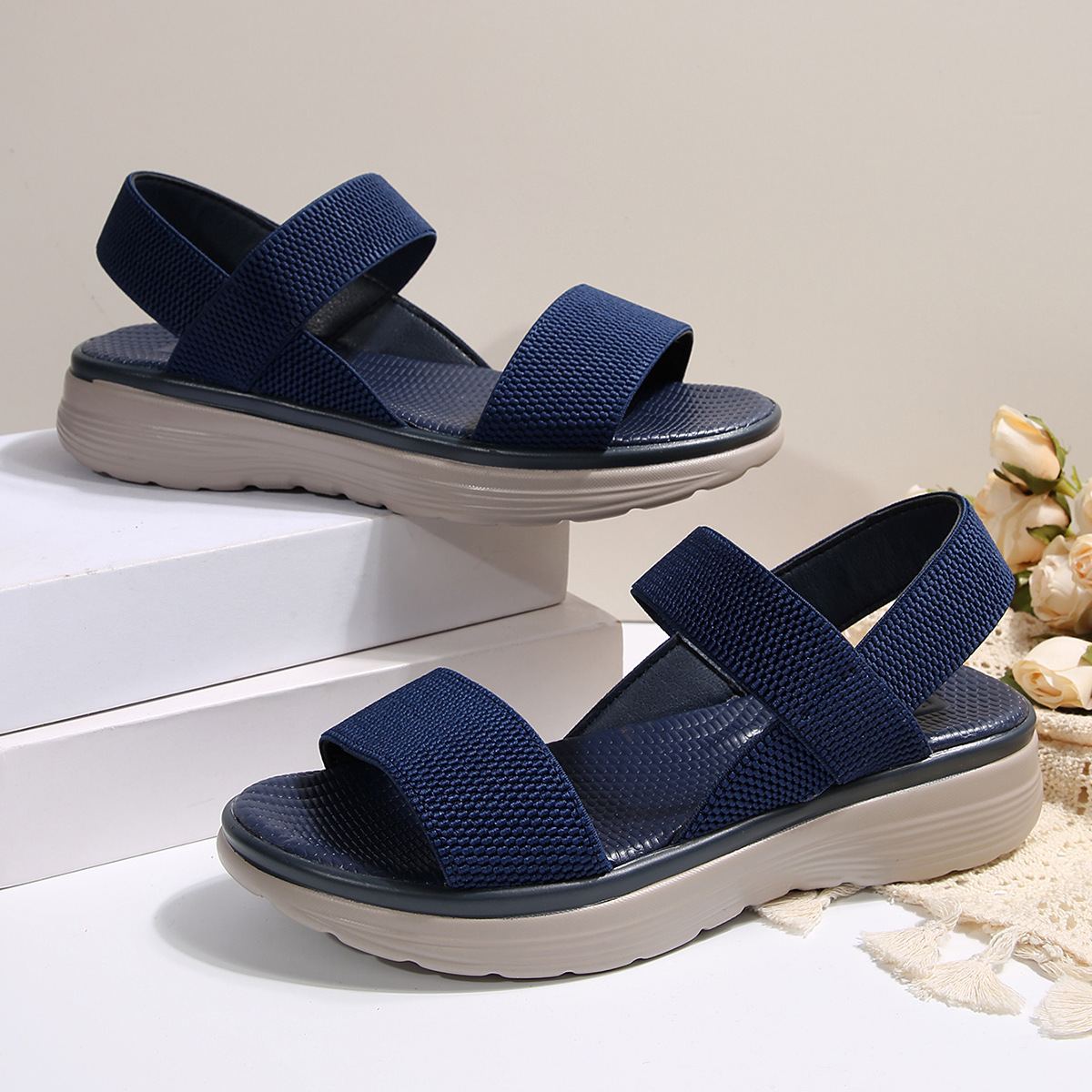 Platform Flat Peep-toe Elastic Strap Large-size Sandals For Women foto 3